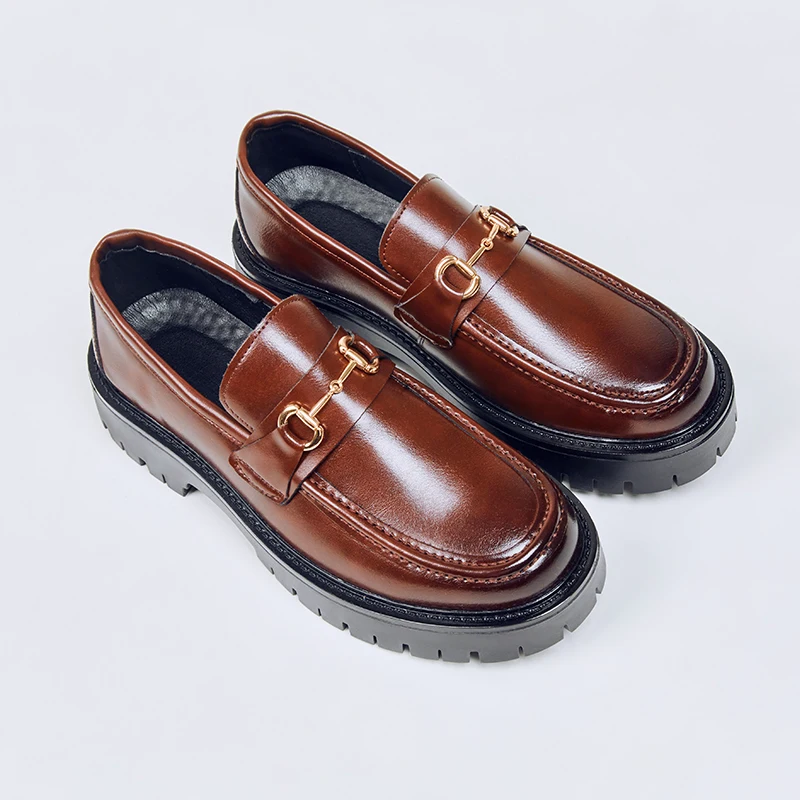 

2026 New Thick Bottom Slip-On Heightening Leather Shoes Fashionable Business Casual Shoes Big Size Loafers Versatile Men Shoes