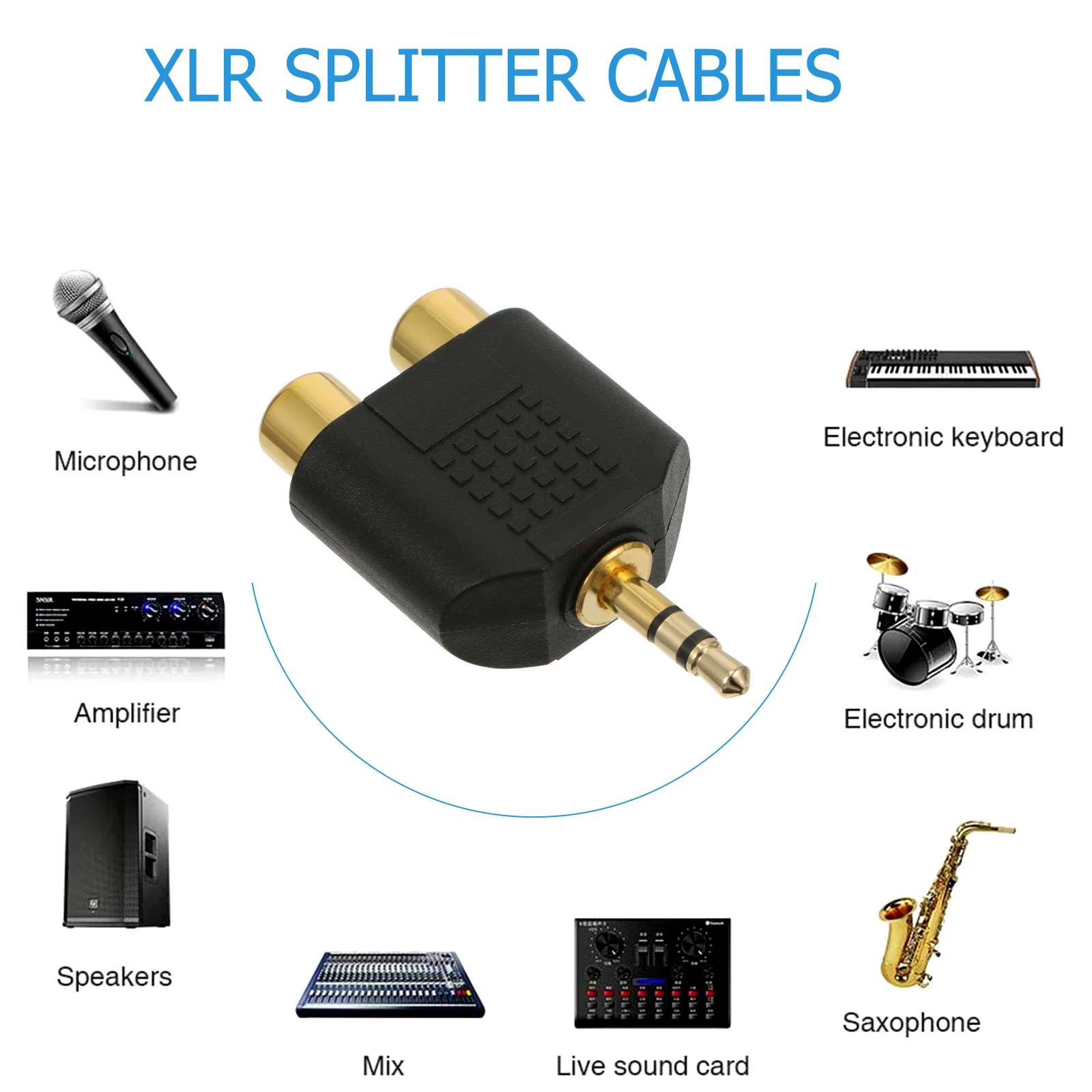 

8pcs Splitter Adapter Alloy Gold Plated Wear Resistant Oxidation Proof No Noise Audio Connector for Microphone Mixer