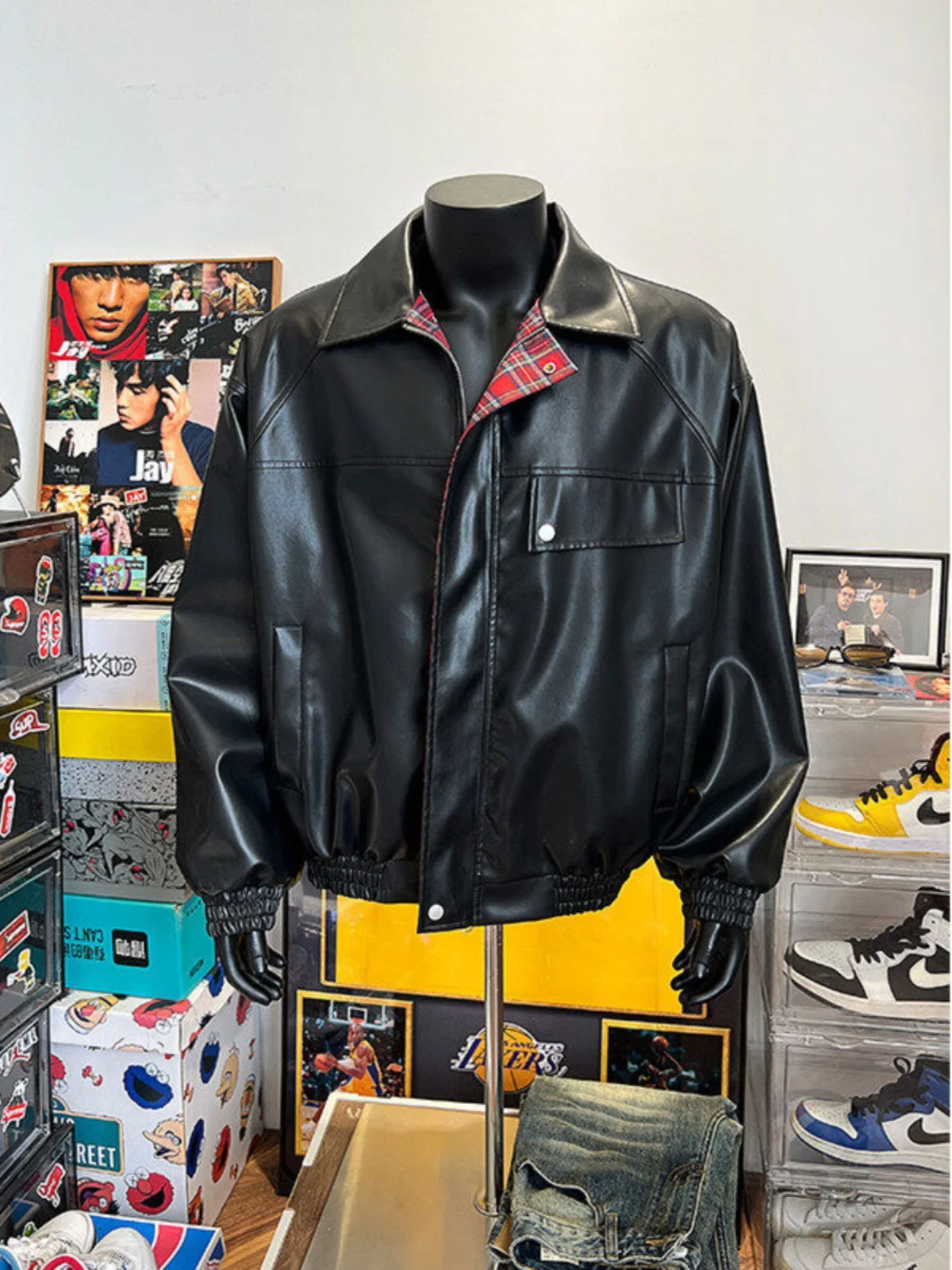 

American Sle Double-Sided Wear Leather Jaet Men's Autumn Winter Cool Detroit Collar Workwear Jaet ort Motorcycle Base...