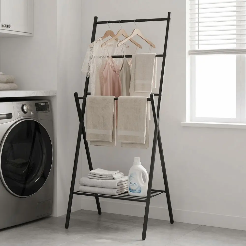 Foldable Structure Foldable Towel Drying Rack Freestanding Frame Space Saving Freestanding Towel Drying Rack Large Capacity