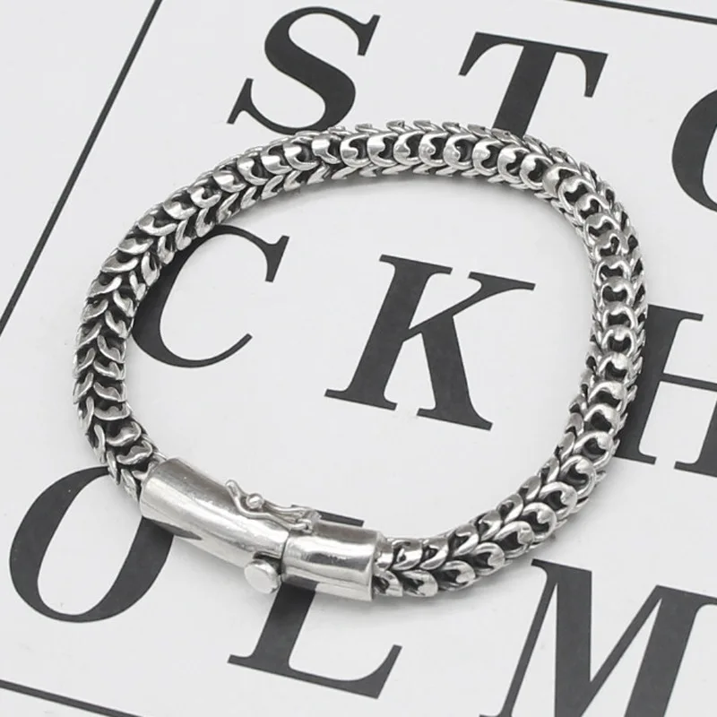 S925 Sterling Silver Retro Domineering Hip-hop Punk Dragon Scale Bracelet Men's And Women's Gifts