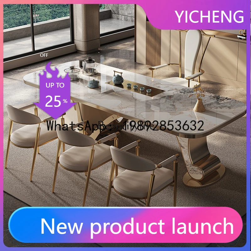 QQ High-end light luxury rock panel tea table villa office large board coffee table luxury stone table