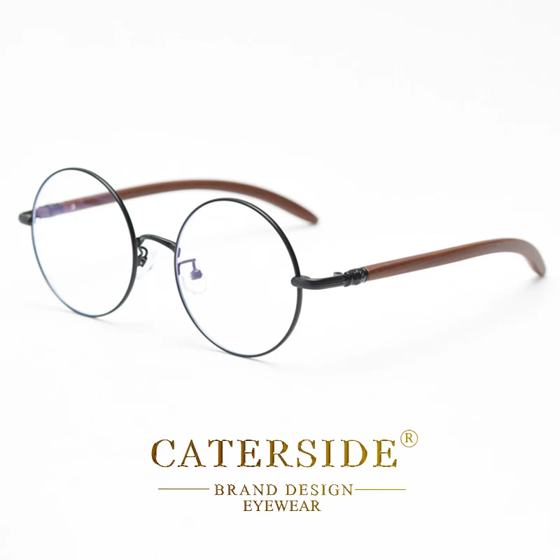 CATERSIDE Retro Runde Anti-Blaulicht-Brille für Herren, Holzmaserung, Metallrahmen, Damenbrille mit flachem Rahmen, hochwertige Brillen – Detail 10