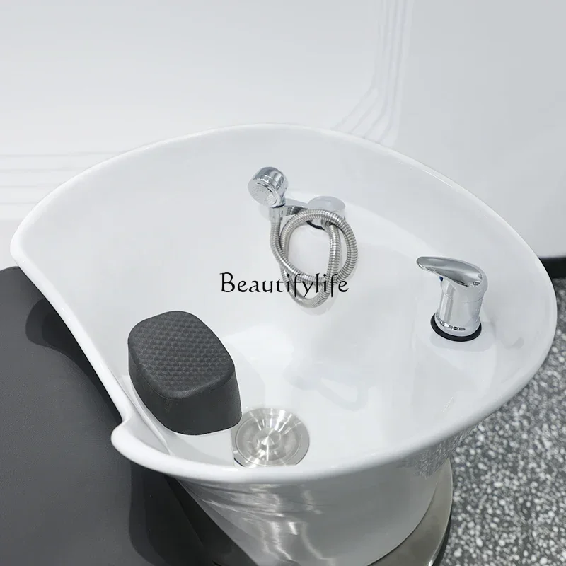 Barber Shop Shampoo Chair Hair Salon Simple Ceramic Basin Lying Half Flushing Bed for Hair Salon