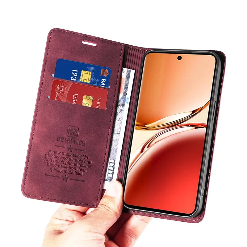 Anti-thef Phone Case For OPPO Reno12 F 4G FS Reno 12 Pro 12F 12FS Reno12F 5G 2024 Wallet Flip Card Holder Coque Leather Cover