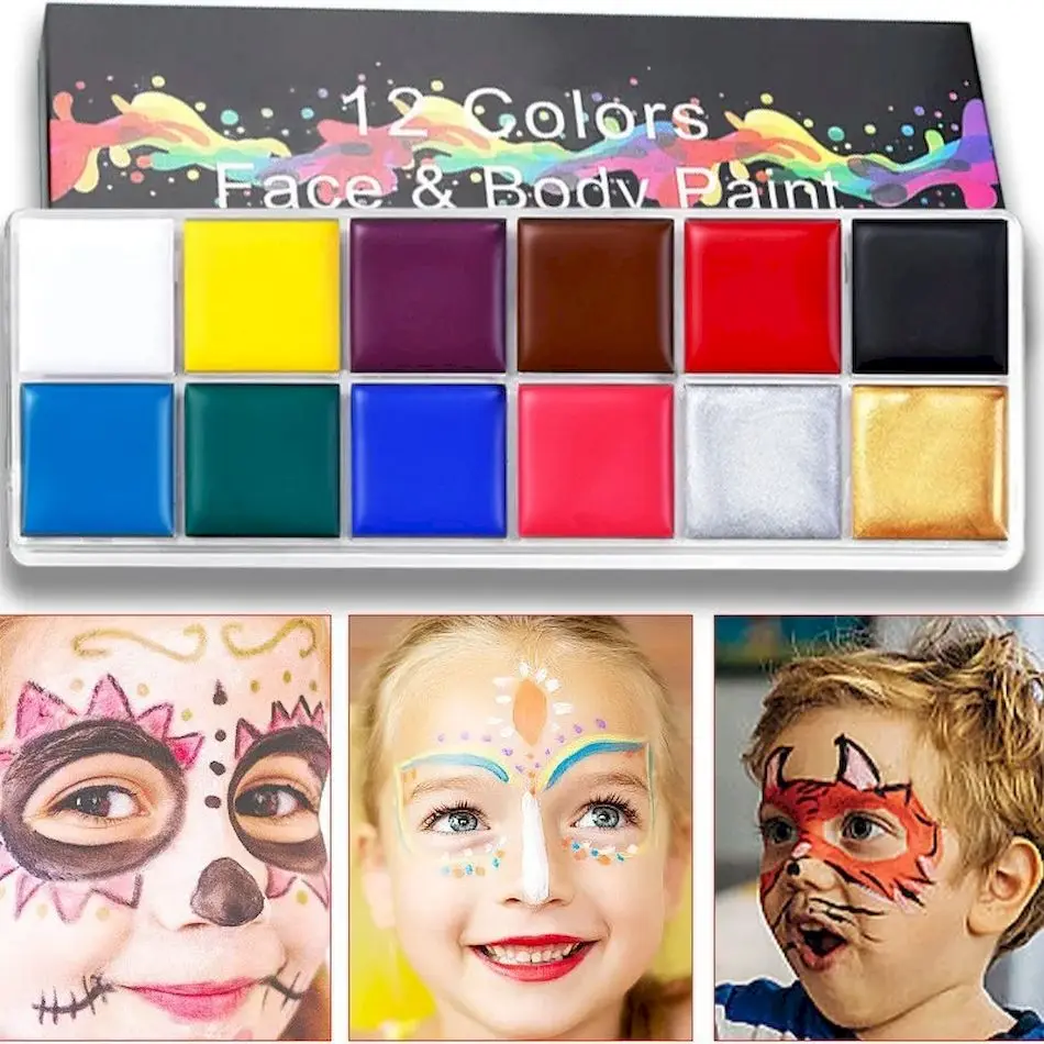 SDOYUNO-12colors Face Body Oil Painting Paint Pigment Halloween Masquerade Cosmetic Supplies 6pcs Brushes For Kids Adults Makeup