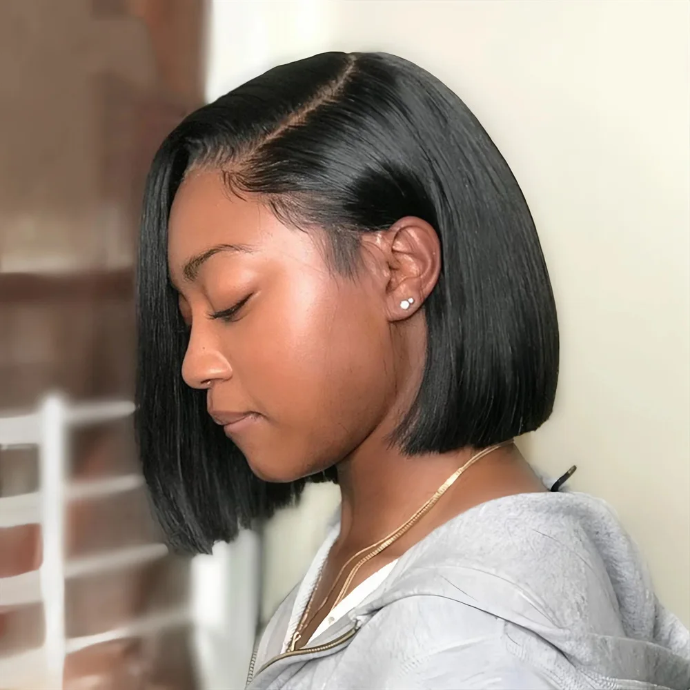 Best-selling synthetic fiber wig female side part bobo short straight hair fashion black high temperature silk full head cover image 2