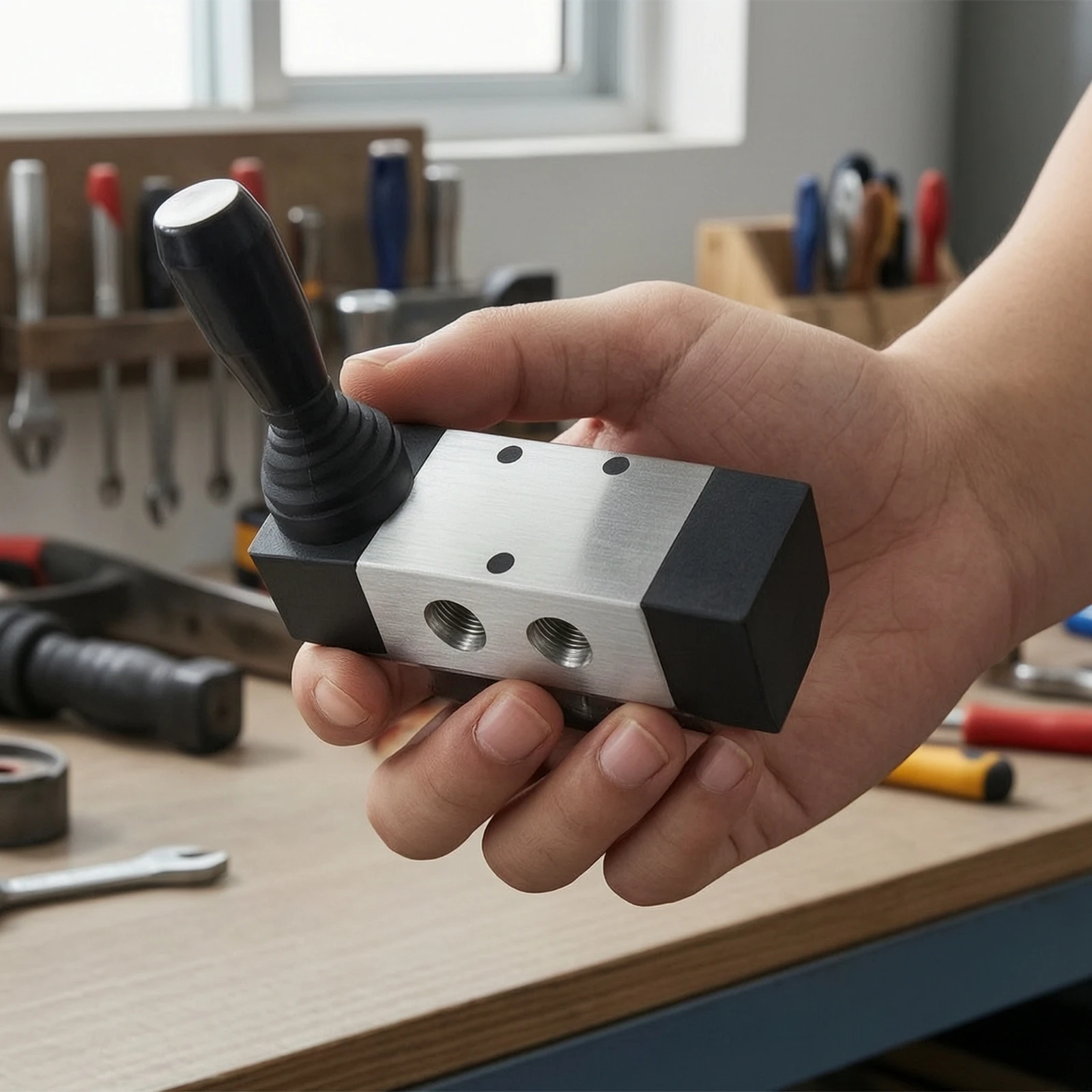 Pneumatic Hand Lever Valve Grip-Friendly Lever Valve with Fittings Compact 3 Position for Technicians, Machine Maintenance