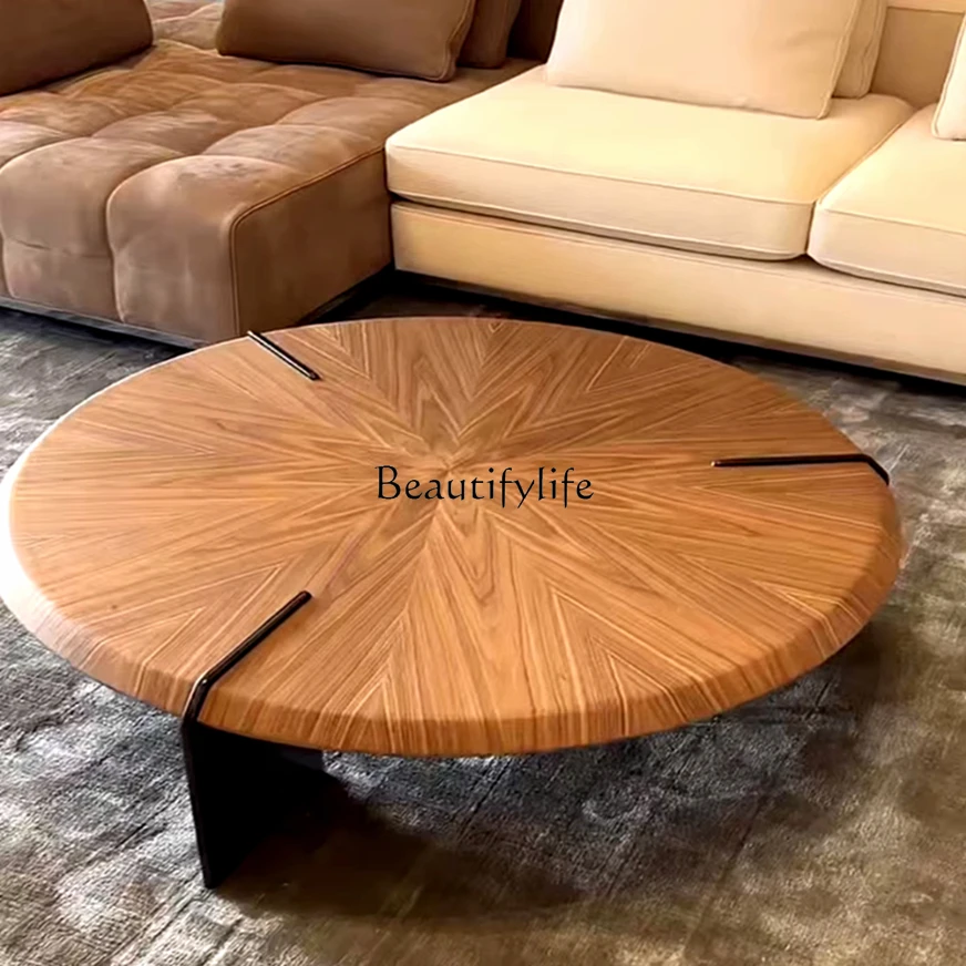 

Modern simple living room black walnut coffee table parquet round coffee table
