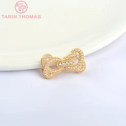 (5080)4PCS 11.5x23MM 24K Gold Color Brass with Zircon Bracelet Necklace Connector Clasp High Quality Diy Jewelry Accessories