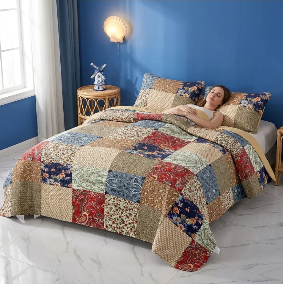 Soft Breathable 2/3pcs Minimalist Quilt Set - Queen Size Foldable Bed Cover with 1-2 Pillowcases  Machine Washable for Hotel Bedroom Decoration Random colors