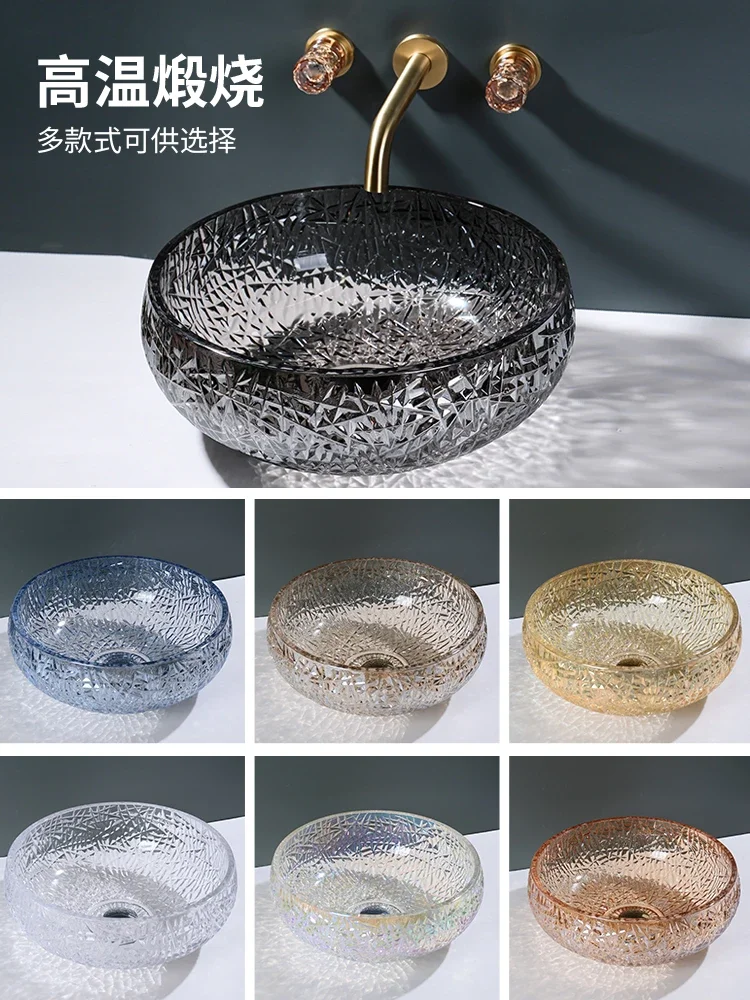 Innovative, stylish and simple crystal wash basin glass wash basin small size table basin round