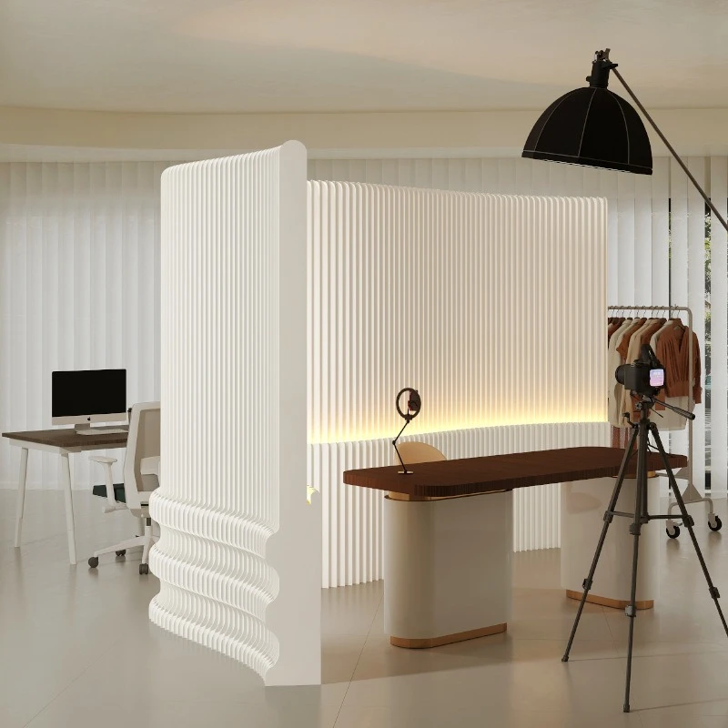 Foldable stretchable partition organ light wave paper wall office live stream arrangement commercial partition screen