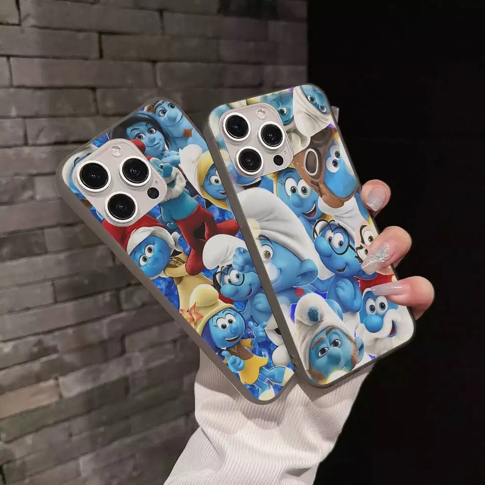 Cartoon The S-Smurfs For IPhone 17 16 15 14 13 12 11 Pro Max Plus Pro Clear Phone Cover Non-Slip Shell