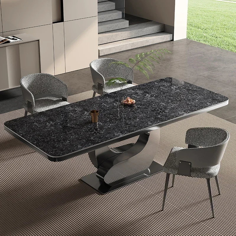 Rock Board Dining Table, Household Rectangular High-end Luxury Stone, Simple Modern Light Luxury Table and Chair Combination