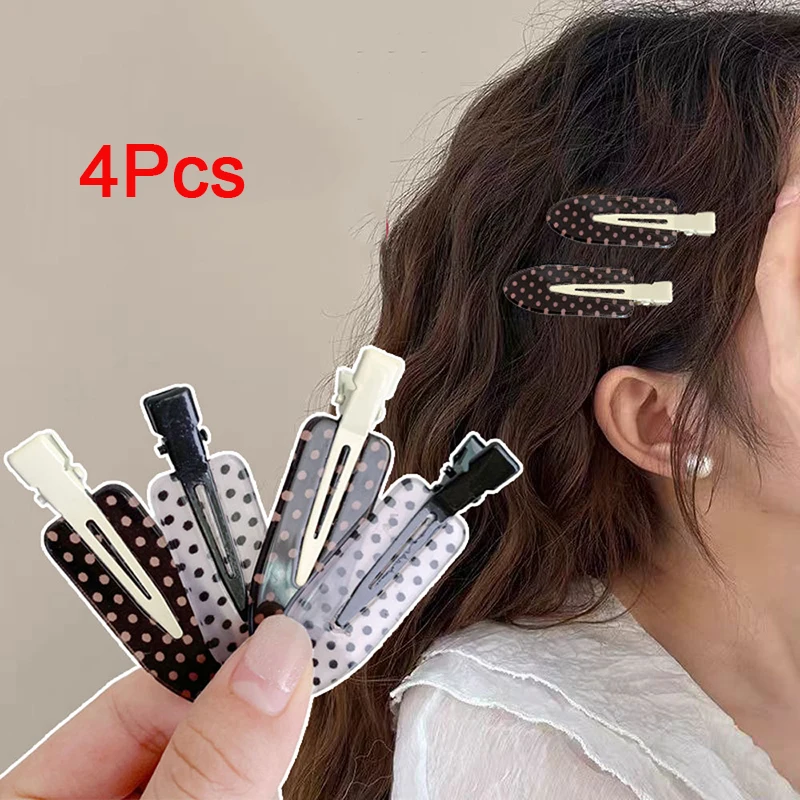 

Набор из 4 черно-белых акриловых заколок для волос в горошек, надежная фиксация, подходят для повседневного использования, заколки BB, аксессуары для волос для праздничных образов