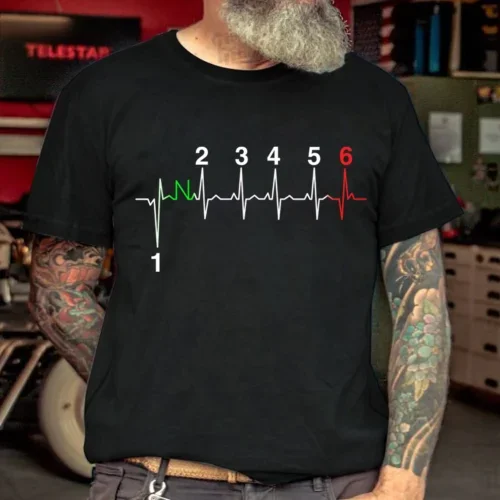 Motorcycle Heartbeat Gear Riders Men T Shirt Cotton S-5Xl Black unisex