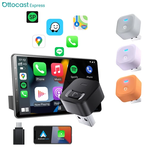 Imagen 1 del producto Adaptador Inalámbrico CarPlay Ottocast Mini Dot Express, Adaptador Android Auto, WiFi 6, BT 5.4, Plug & Play para Audi, Toyota, VW, Nuevo 2026