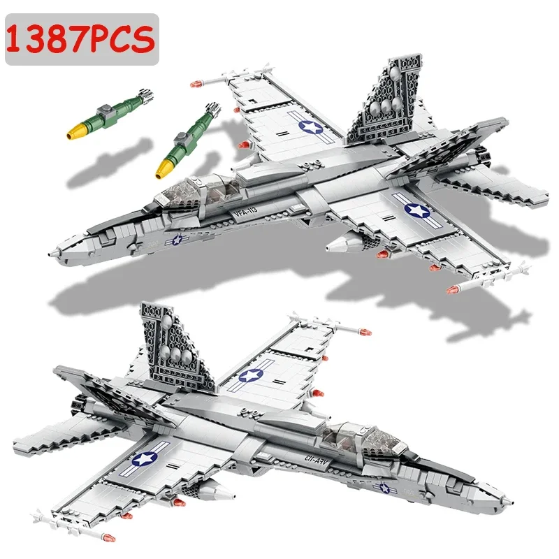 

1387PCS F-18 Strike Fighter Building Blocks Air Force Aircraft Model Educational DIY Toy Holiday Gift for Kids Adults