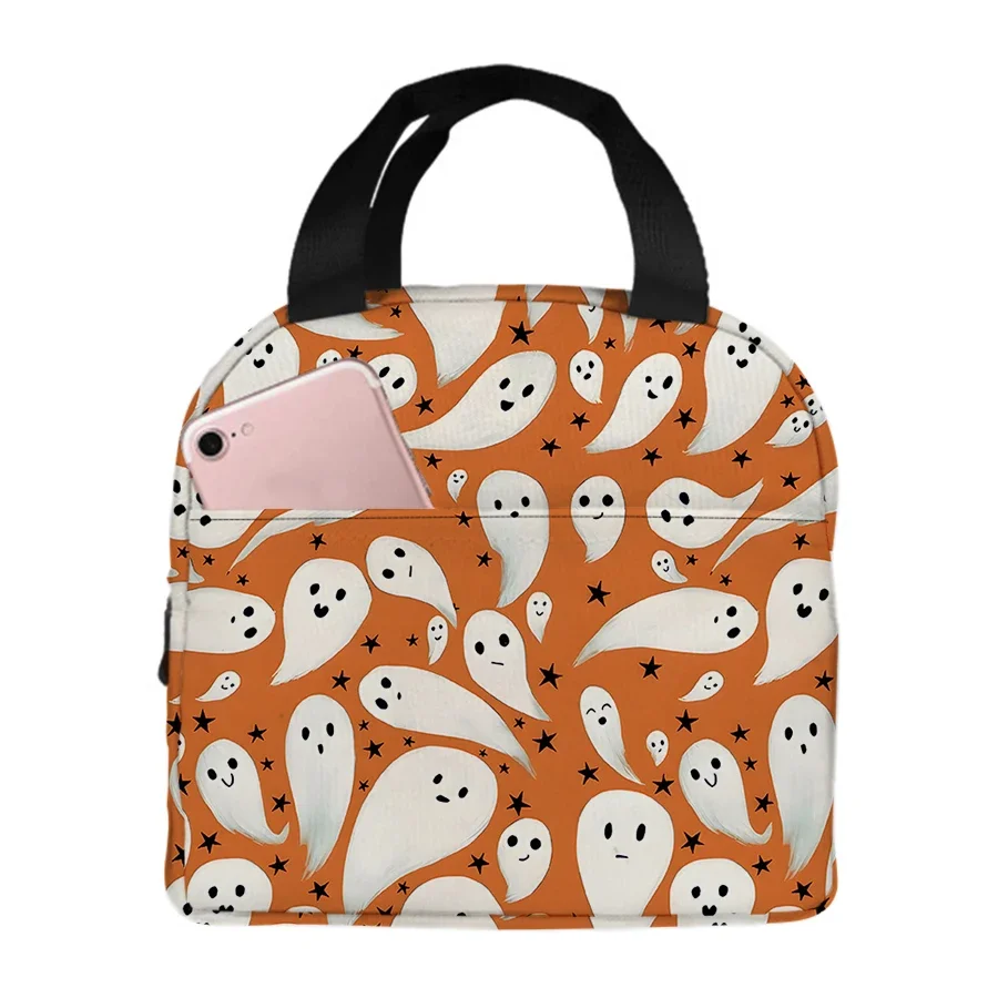 Cute Ghost Pattern Handheld Lunch Bag For Boy/Girls Best Gifts 2D Cartoon School Cooler Bag Aluminum Foil Picnic For Children