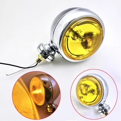 1PC Yellow Lens Chrome Universal Motorcycle Front Fog Spot Light Auxiliary Headlamp For Honda Suzuki Kawasaki Choppers Bike