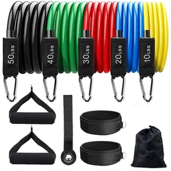 11-pcs Set TPE Resistance Bands Muscle Training Elastic Belt 100/150 LBS Fitness Elastic Rope Sport Training Workout Equipment