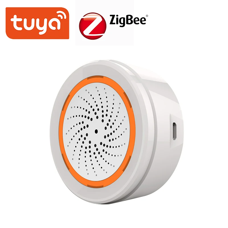 Tuya Zigbee Siren Alarm 90dB Tuya App Real Time Monitor with Temperature and Humidity Sensor Backup Battery Anti-dismantle