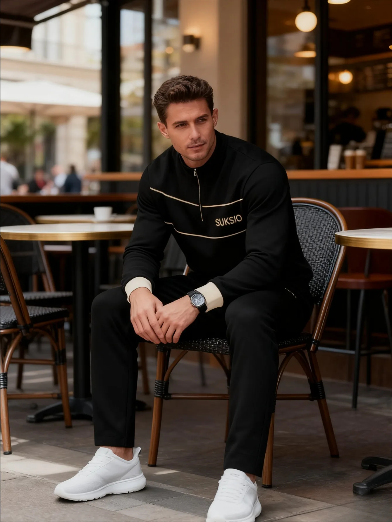 Conjunto de 2 piezas, conjunto deportivo de manga larga y pantalones largos a la moda para hombres europeos y americanos