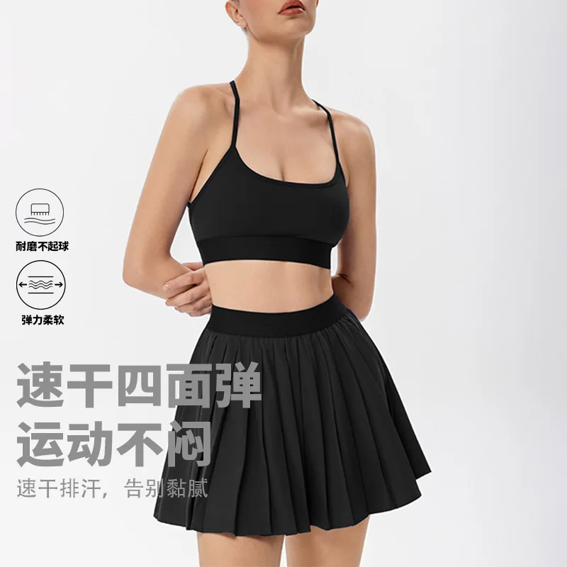 

Спортивный топ-бра, плиссированная теннисная юбка с шортами и карманами, черно-синяя юбка-шорты для бадминтона, одежда для йоги и тренировок, спортивная одежда для зала, новинка
