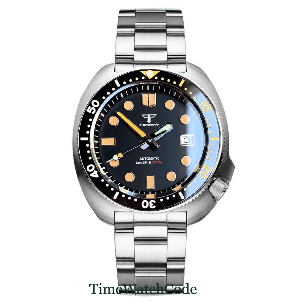 

Tandorio Automatic Diver Watch for Men 44mm NH35A Movement Luminous Black Dial Sapphire Crystal 200M Water Resistance Auto Date