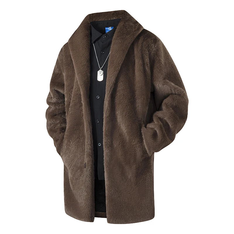 

2025 Winter Luxury Faux Mink Cold-proof Fur Coat Men Brand Long Outerwear Jacket Street Style Thicken Warm Overcoat Man