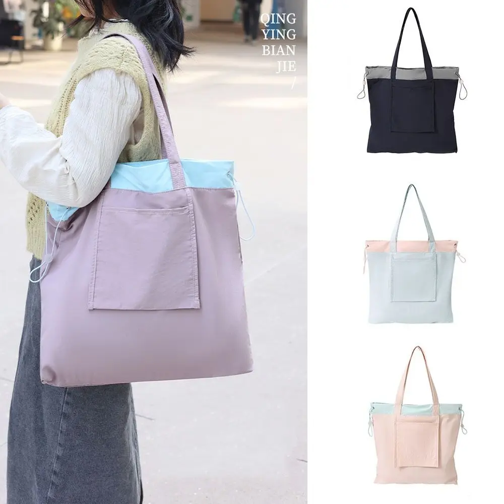 

Portable Reusable Foldable Shopping Bag Lightweight Nylon Shoulder Bag with Drawstring Tote Bag Drawstring Handbag Women