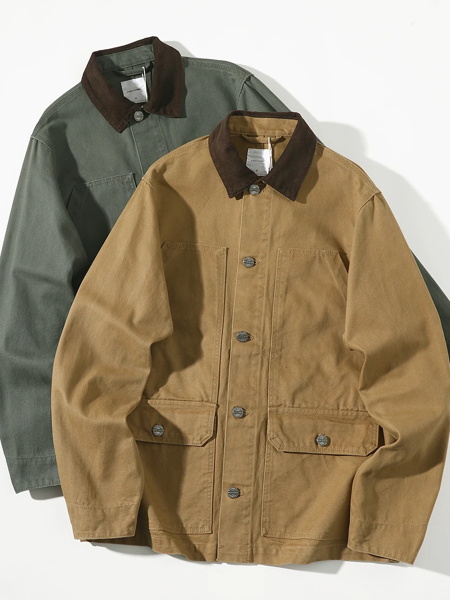 

Khaki Waed Workwear Jaet Outerwear Long Sve Men's Patchwork Casual Hardman irt Classic Spring 2025 Loose Fit Simple ...