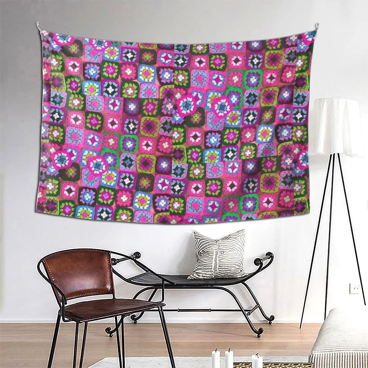 

Вязаное крючком одеяло бабушка квадратный винтажный гобелен хиппи настенный эстетический гобелен для украшения дома для спальни, общежития