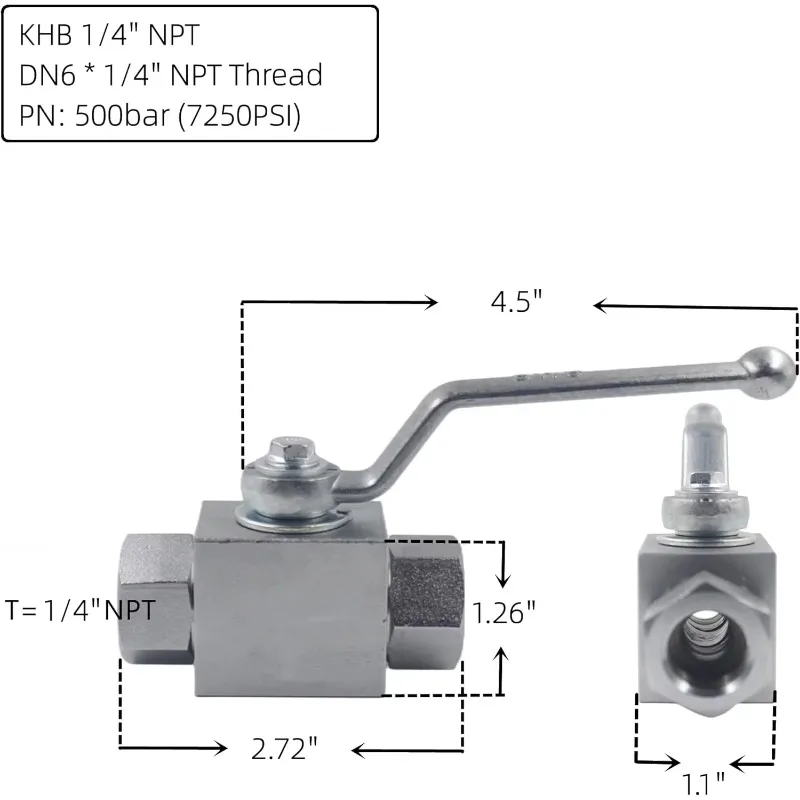 KHB 1/4'' NPT High Pressure Bidirectional Ball Valve 500 Bar Close Original Equipment Customized Oil Media Hydraulic Valve