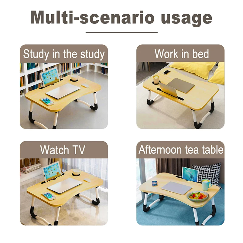 Afbeelding 7: 1 st draagbare laptop bedtafel met bekerhouder en tabletstandaard opvouwbare poten ontwerp bank vloerstaand bureau voor thuiskantoor gebruik