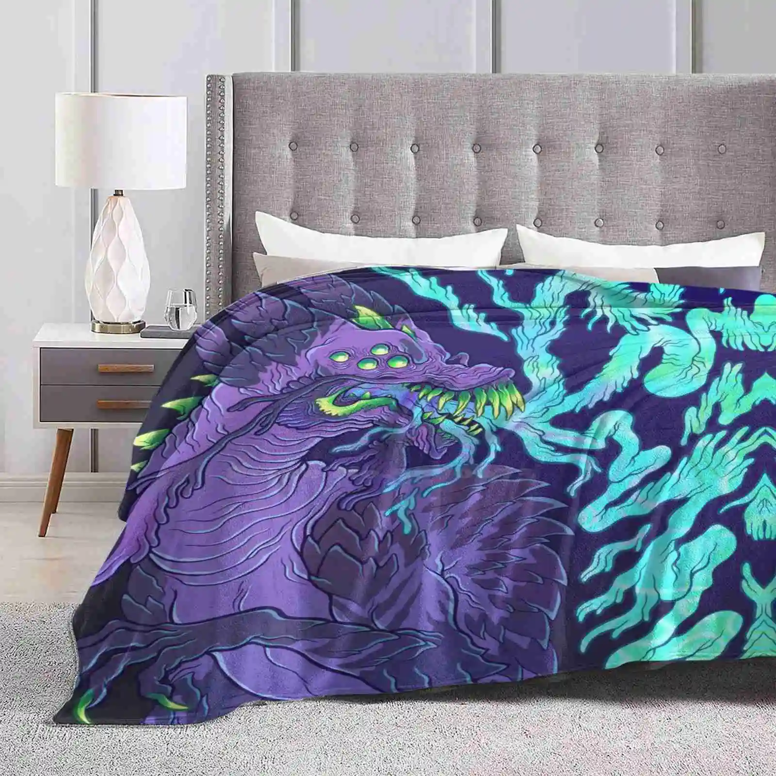 Tendril Breath Top Quality Comfortable Bed Sofa Soft Blanket Monster Creature Dragon Purple Reptile Magic Strange Surreal