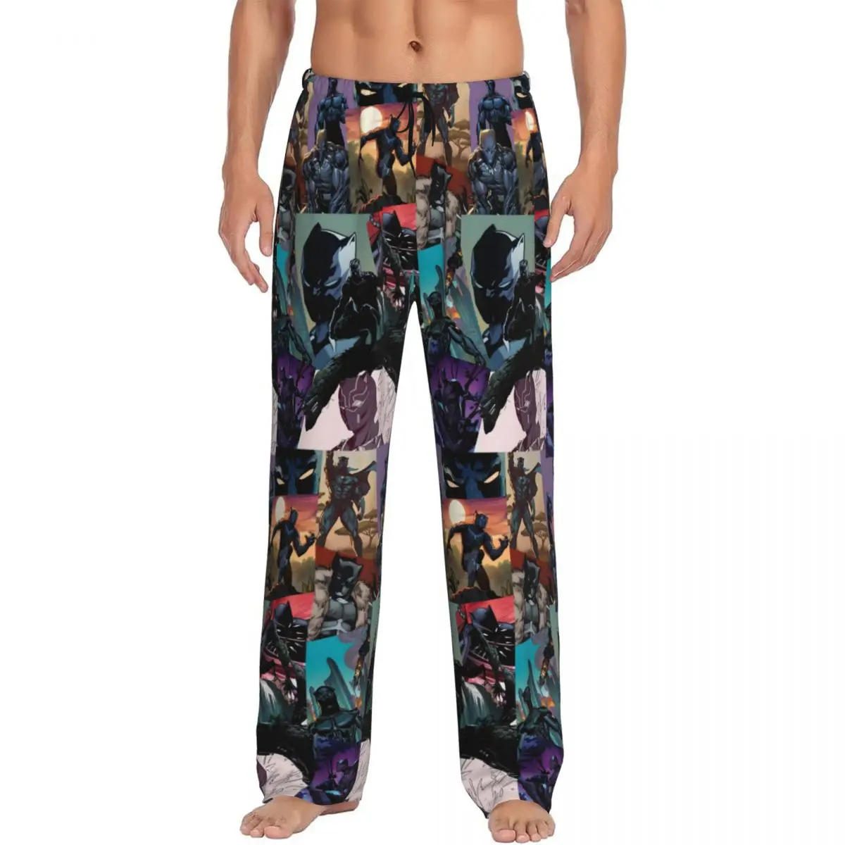 

Пижамные штаны «Черная пантера» с принтом на заказ, мужская одежда для сна с изображением супергероя, низ с карманами