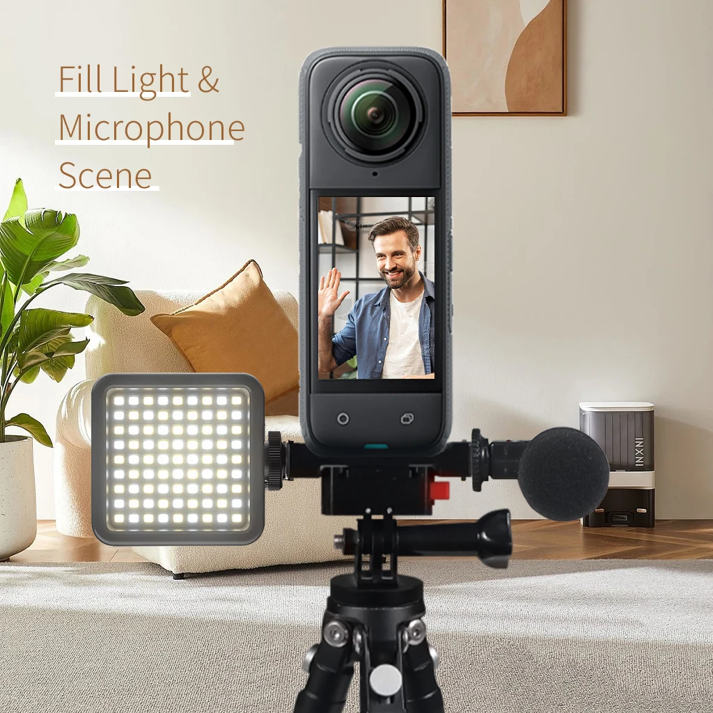 Aluminium-Schnellwechselbasis Magnetischer Klappbarer Stativadapter mit 2x Kaltschuhhalterungen für Insta360 X6 X5 X4 X3 Panorama-Actionkamera – Detail 13