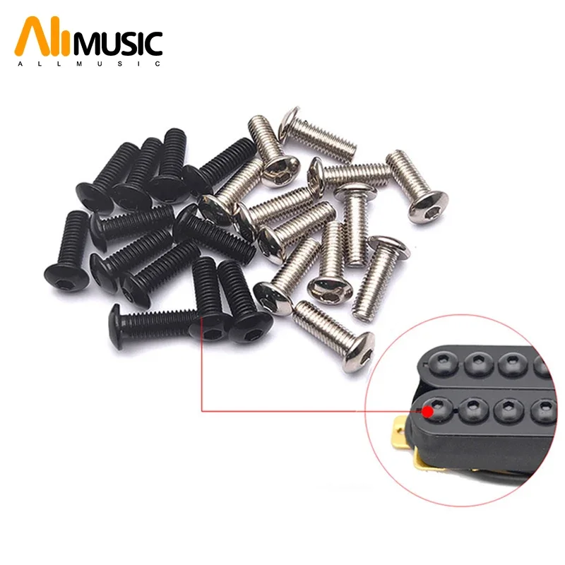 20Pcs 5x17MM Guitar Pickup Adjustable Polepiece Pan Head Screw Humbucker Hexagon Polepiece Black Silver