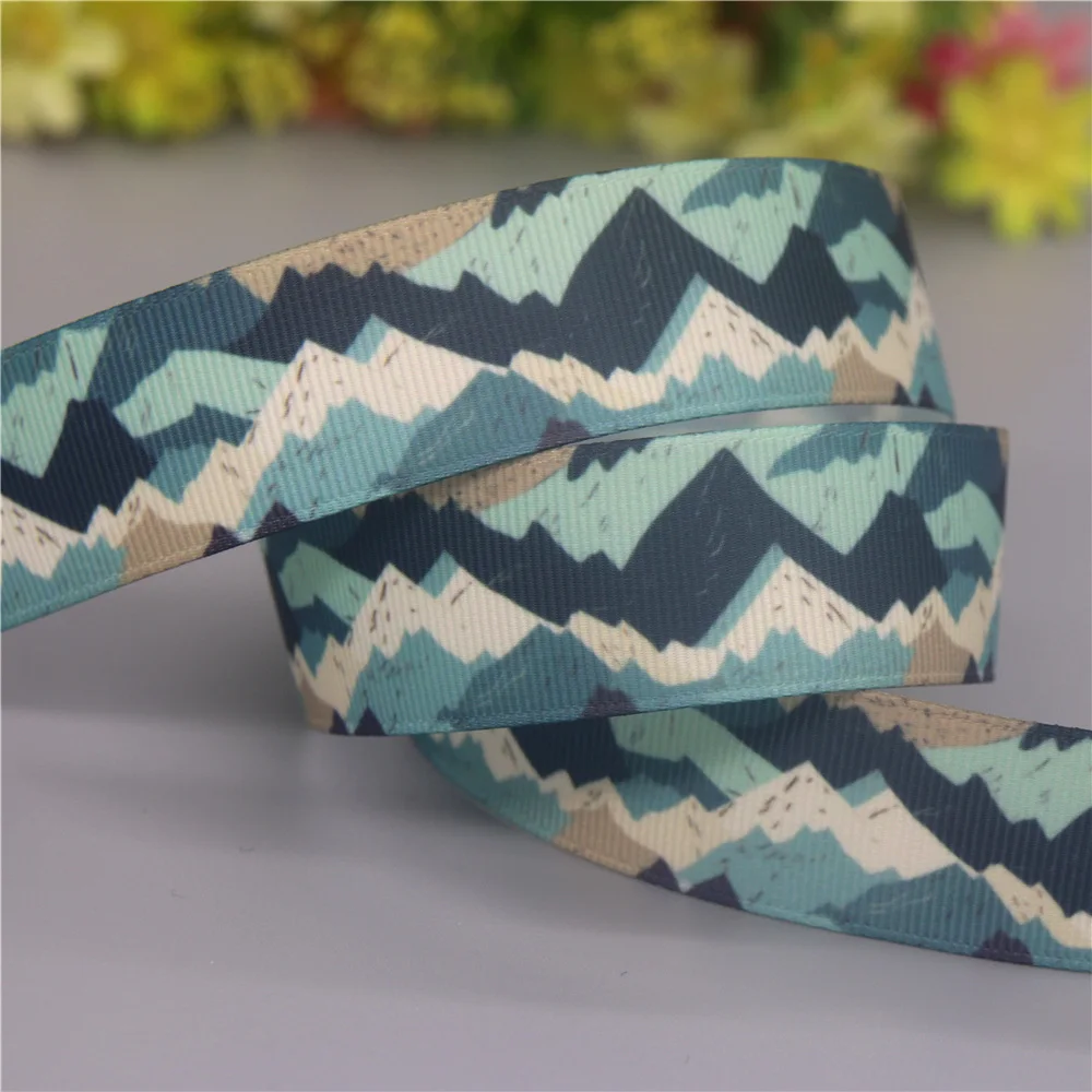 DUWES 50yards Forest Mountain Tree Printed Grosgrain Ribbon Accessories Material Headwear Decoration DIY Sewing Craft D2194