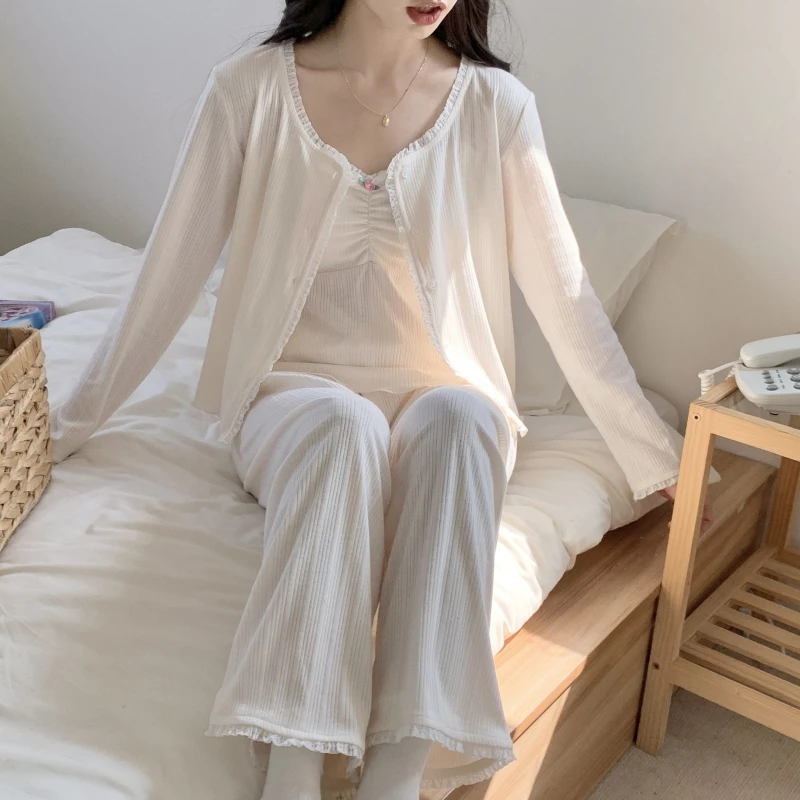 Solid Pajama Sets Women Sexy 3 Piece Simple Elegant Ladies Nightwear Prevalent Advanced Hotsweet Minimalist Lounge Exquisite