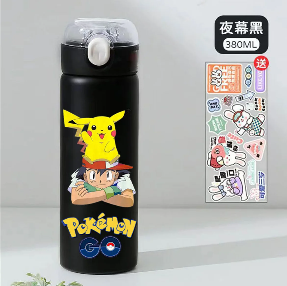 380ML Pokemon Anime Children Thermal Bottle Pikachu Thermos Keeps Heat Kids straw Cup Pokemon Adult Stainless Steel Water Cup