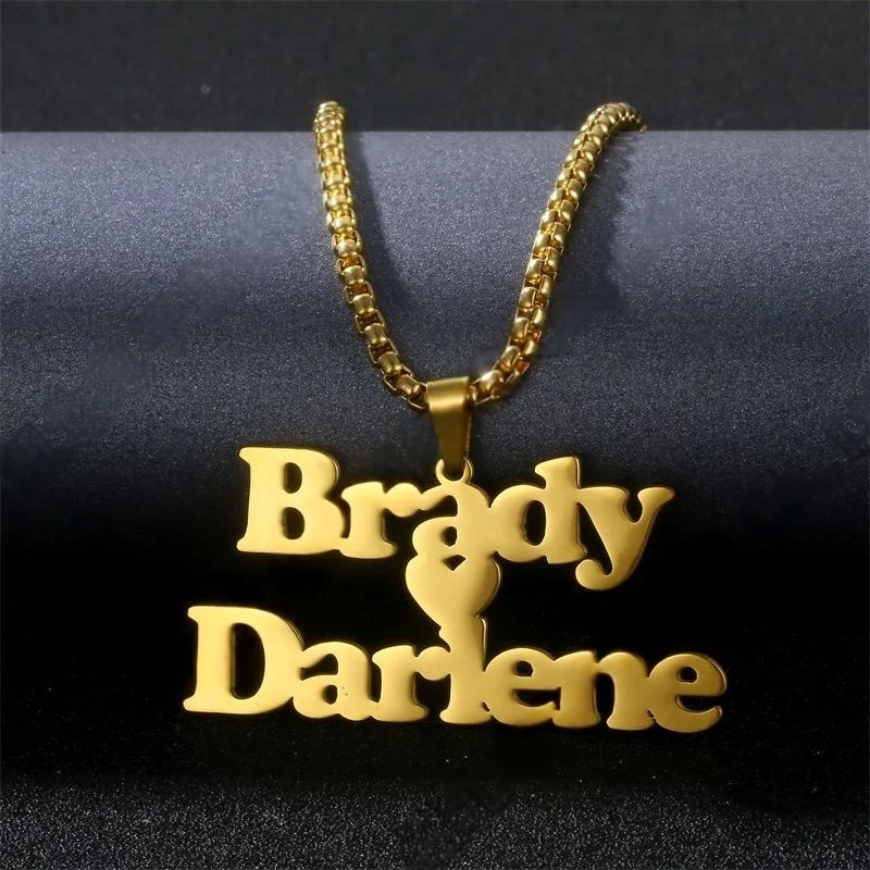 

Custom Couple Name Heart Necklaces Stainless Steel Box Chain for Man Women Hip Hop Punk Personalized Big Letter Pendant Jewelry