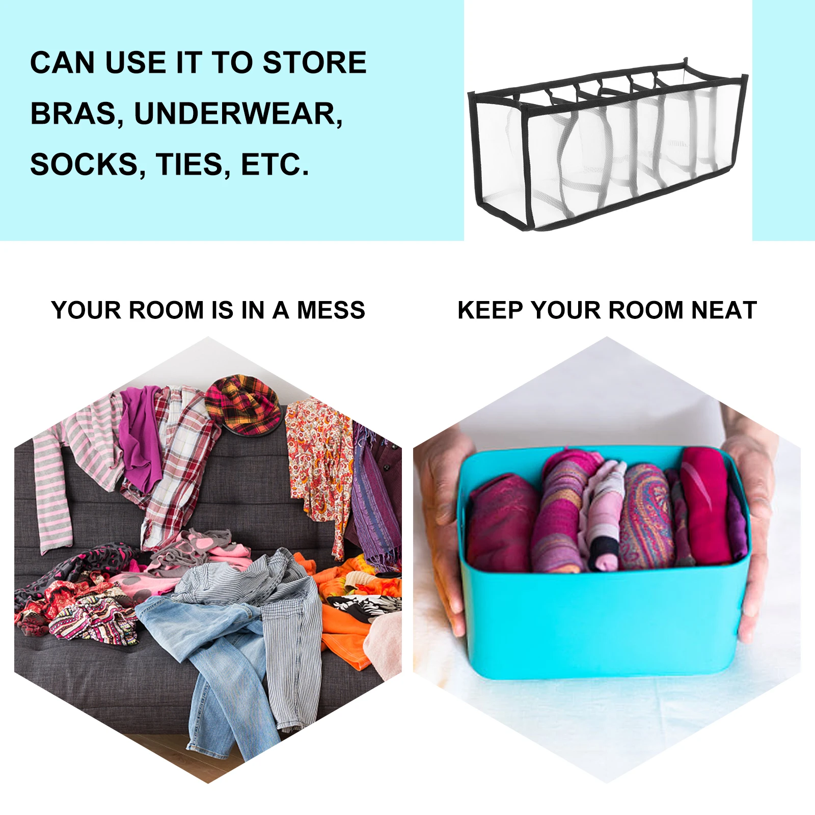 

Socks Storage Box Underwear Tray Bra ganizer 12 Grids Nylon Keep Room Neat Tidy Wardrobe Protect Delicate Underwear