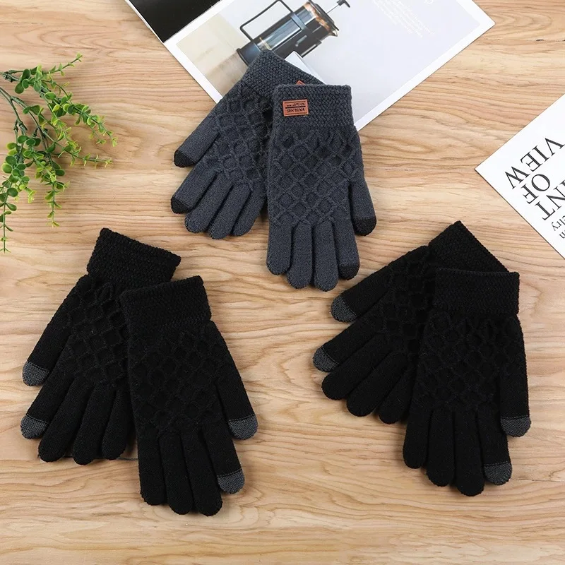 Women Men Warm Thick Autumn Winter Touch Screen Gloves Stretch Knit Mittens Wool Full Finger Female Crochet Skiing Cycling Glove