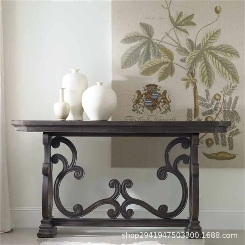 

American rural solid wood entrance table custom furniture French old retro carved entrance table foyer decorative table