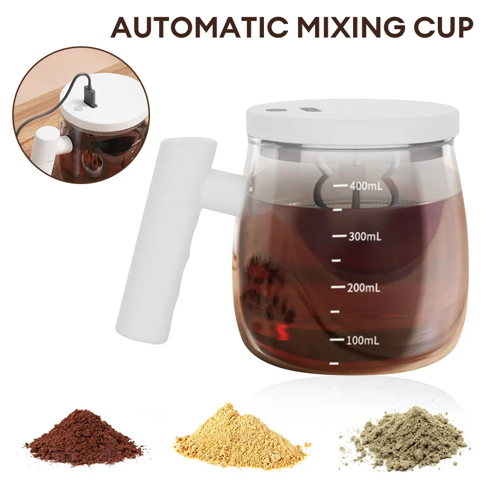 Self Stirring Coffee Cup 400ml Rechargeable Stirring Mug Self Mixing Mug Glass Waterproof Automatic Protein Powder Mix Cup