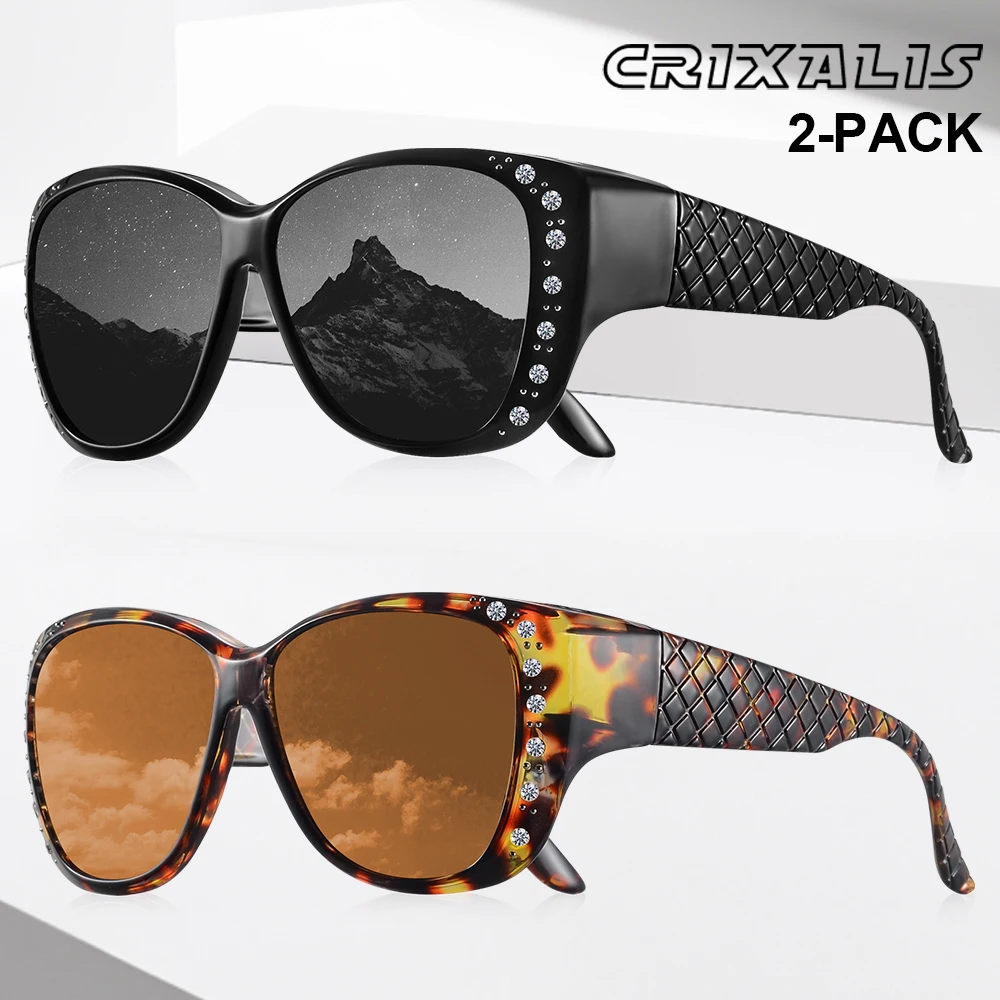 

CRIXALIS, 2 шт., большие женские солнцезащитные очки, солнцезащитные очки по рецепту для вождения, подходят для очков, очки UV400