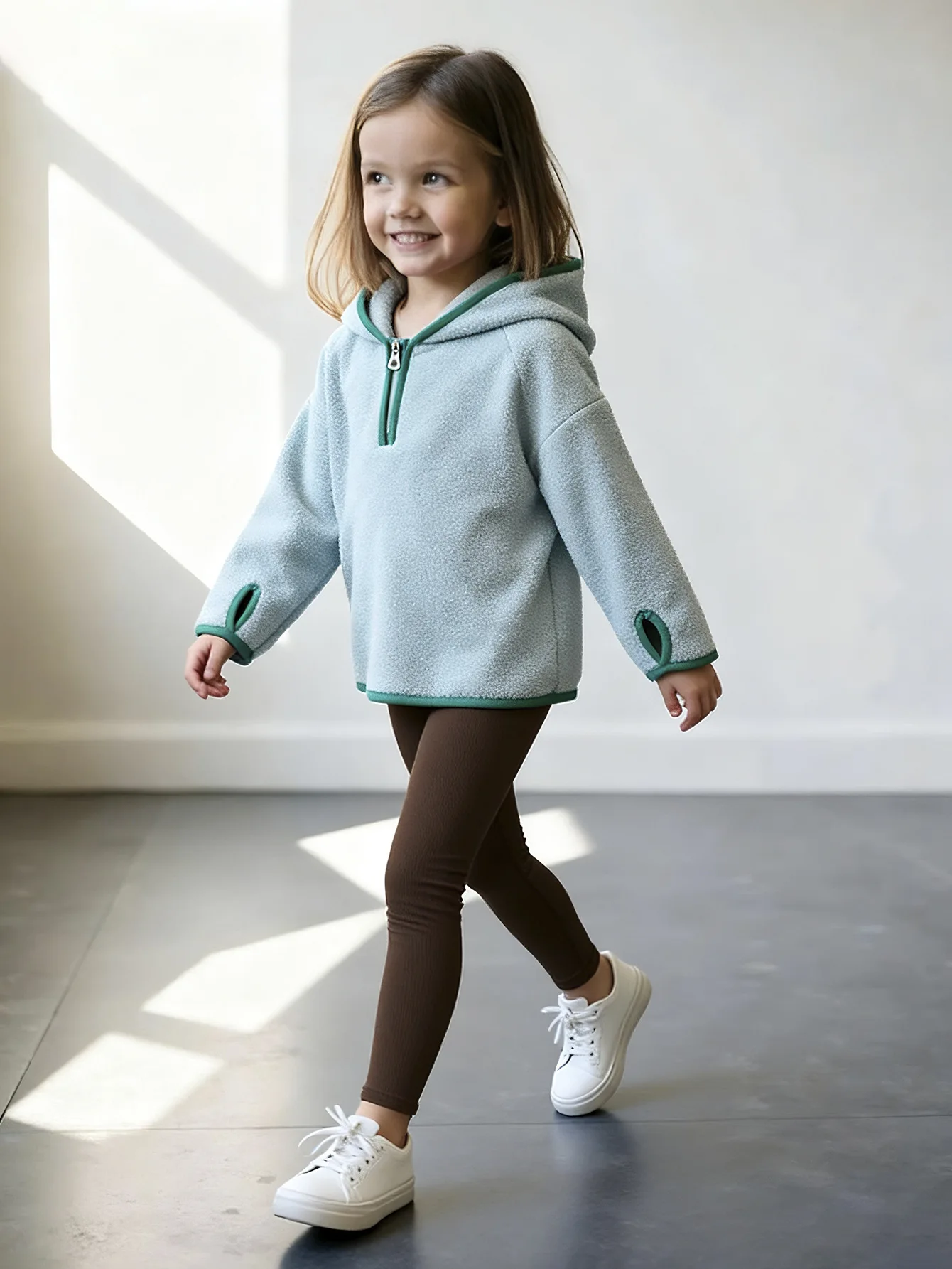 

2025 New Kids Fleece Sweatshirt Girls Winter Warm Hoodie Half-Zip Color Block 3-8Y Children's Pullover